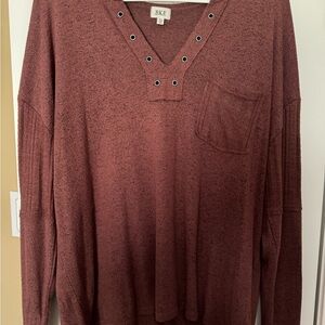 BKE Brown V-Neck Sweater with Metal Accents